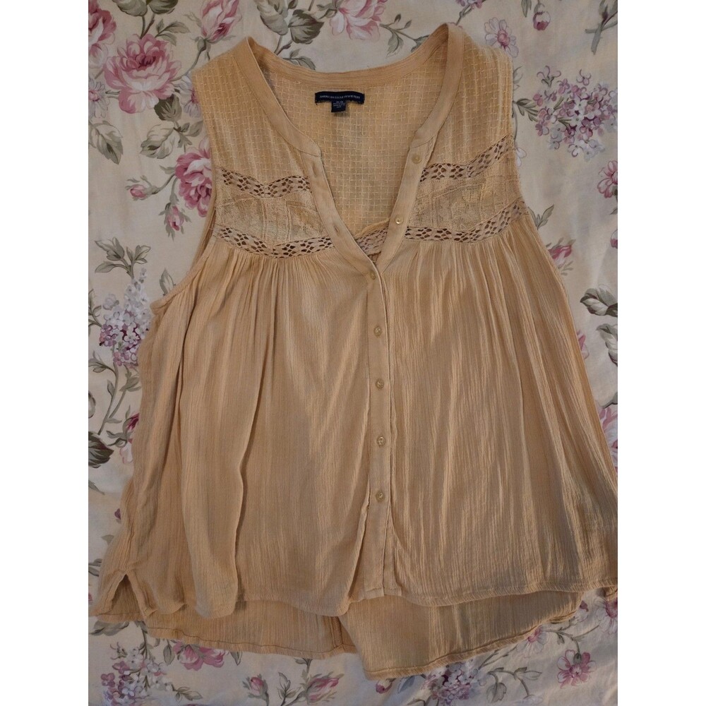 American Eagle Large Yellow Gold Boho Crochet Guazy Tank Top  Flowy